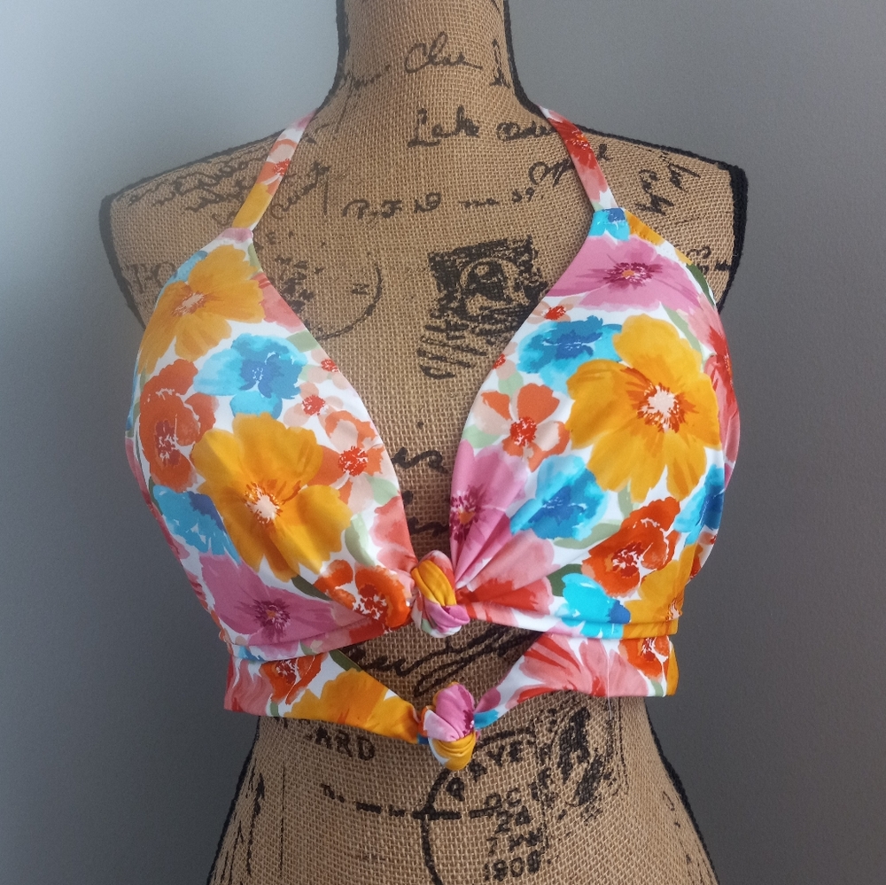 NWT Shade Shore Swimsuit bikini Floral HalterTop Sz 38D